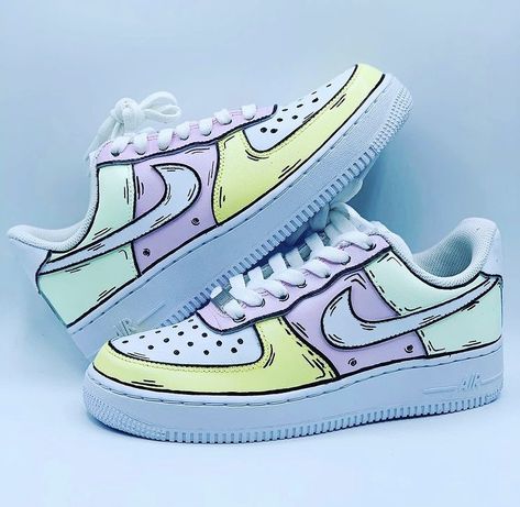 Paint Sneakers Ideas, Shoe Design Ideas Diy, Custom White Shoes, Yellow Lilac, Custom Sneakers Diy, Painted Nikes, Cute Nike, Custom Shoes Diy, Diy Sneakers