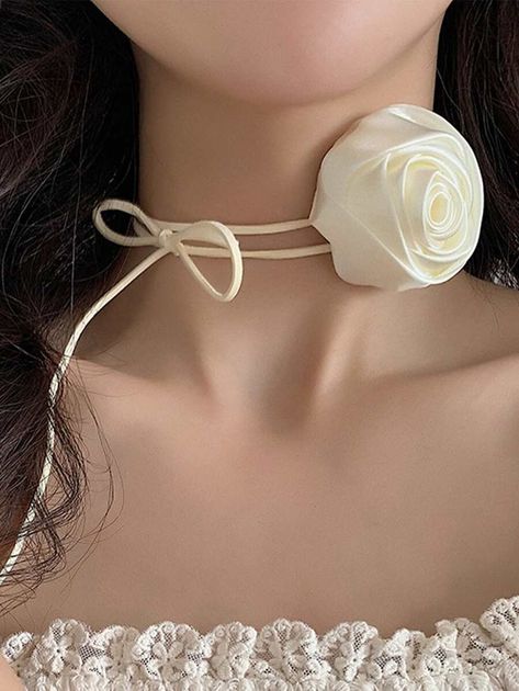 1pc Women's Sweet And Cool White Rose Flower Elegant & Lovely Decorative Choker for Sale Australia| New Collection Online| SHEIN Australia Rose Necklace Outfit, Rose Choker, Diy Hair Accessories Ribbon, Homemade Bracelets, White Rose Flower, Women Choker Necklace, Necklace Outfit, Flower Choker, Womens Chokers