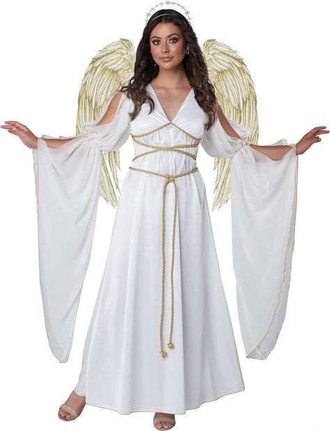 Angelic Outfits, Angel Fancy Dress, Angel Halloween Costumes, Diy Angel Wings, California Costumes, Elegant White Dress, Beauty Beast, Black Halloween Dress, Golden Wings