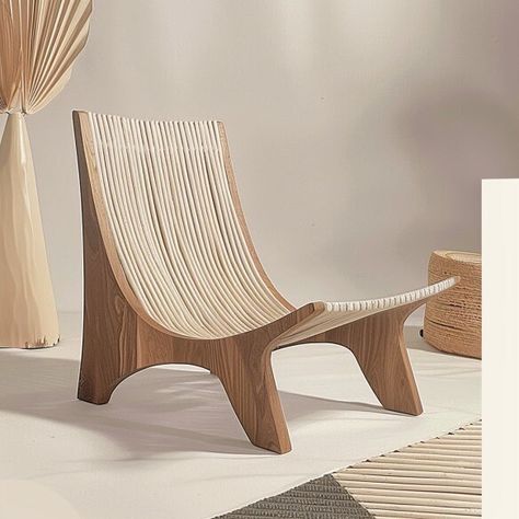 Wood chair japandi style. Architecture Chair Design, Carved Wooden Furniture, Unique Stool Design, Japanese Inspired Furniture, Japanese Chair Design, Furniture Trends 2024, Functional Furniture For Small Spaces, Wooden Chairs For Living Room, Minimalist Chair Design