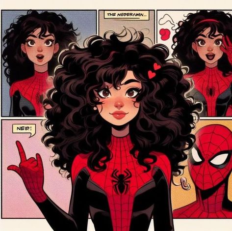 Curly Hair Cartoon, Spiderman Girl, Spiderman Theme, Spiderman Drawing, Spiderman Art Sketch, Spider Art, Spider Girl, Pinturas Disney, Spider Woman