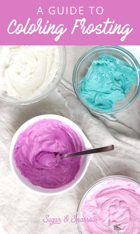 Learn how to create vibrant colors with buttercream frosting with this handy guide. Including my favorite products, a detailed video, and my favorite frosting recipes for the job | Sugar & Sparrow | #buttercream #frosting #wilton #icingcolors #coloringfrosting #color #foodcolors #americolor #buttercreamrecipes #frostingrecipes #cakedecorating #sugarandsparrow #cakebasics How To Mix Frosting Colors, Mixing Frosting Colors, Buttercream Frosting Color Guide, Colored Buttercream Frosting Recipe, Wilton Pink Icing Color Chart, Buttercream Frosting Colors, Spring Frosting Colors, Muted Frosting Colors, How To Dye Buttercream Frosting