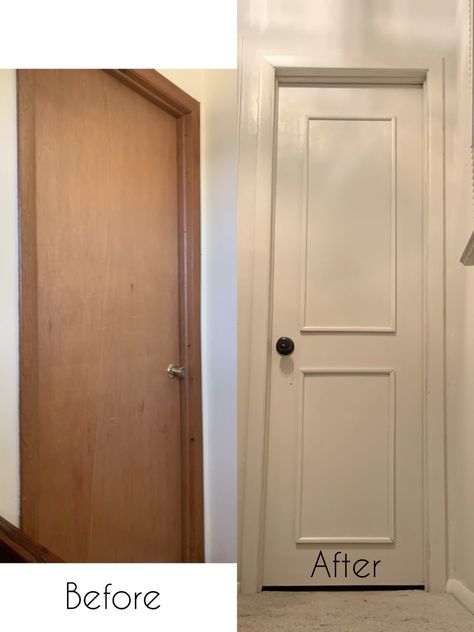 DIY paneled door, cheap and quick home
update. how to update hallow doors. DIY home project. Diy Panel Door, Cheap Diy, Diy Door, Painted Doors, Diy Home Improvement, Bedroom Inspo, Panel Doors, Tall Cabinet Storage, Armoire