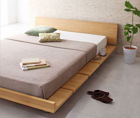 DIY wood bed frames modern furniture ideas  #diy #pallets #bedroom #bed #frame Japanese Platform Bed, Modern Bed Sheets, Wood Bed Frame Diy, Bedding Black, Minimalist Dekor, Platform Bed Designs, Murphy Bed Ikea, Diy Platform Bed, Murphy Bed Plans