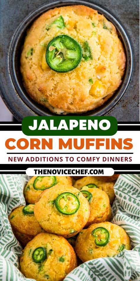 These Jalapeño Cornbread Muffins are moist, a bit spicy, and have the perfect touch of sweetness! Enjoy them with soup, chili, or just a glass of milk. Jalapeno Cornbread With Cream Corn, Cornbread Jalapeno Muffins, Jalepeno Cornbread Jiffy Corn Muffins, Jalapeño Corn Muffins, Cheddar Jalepeno Cornbread Muffins Jiffy, Jalepeno Cornbread Muffins Easy, Best Jalapeno Cornbread Recipe, Cornbread Loaf Recipe, Jalapeno Cheese Cornbread Muffins