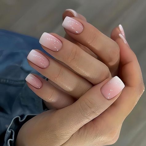 College Nails, Nails Kit, Short Press On Nails, Nails Natural, Cute Simple Nails, French Nail Art, Nails Square, Nails Fashion, Pink Gradient