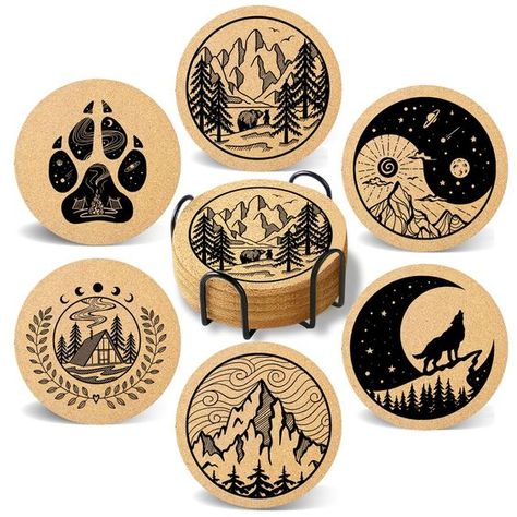 PRICES MAY VARY. 【6-Piece Set with Holder】: Keep your coasters organized and easily accessible for use on your coffee table or desk 【Natural Cork Material】: Durable, eco-friendly, and moisture-absorbing, easy to clean, perfect for use as coasters with Cowboy for drinks 【Protect Your Table】: Designed to guard against water rings, stains, and scratches, making them great for wooden tables,bar,coffee tabletop 【Lightweight and Compact】: Perfect for use at home, in the office, or as outdoor coasters Mountain Coaster, Gifts For New Home, Cork Wood, Desk Office, Table Kitchen, Office Table, House Warming, Cork, House Warming Gifts