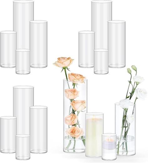 Amazon.com: TBWIND 16 Pack Glass Cylinder Vases 4, 6, 8, 10 Inch Tall Clear Vases for Centerpieces Weeding Decoration, Clear Glass Flower Vases Hurricane Floating Candle Holder for Party Table Home Decor : Home & Kitchen Cylinder Centerpieces, Tall Flower Vase, Vases For Centerpieces, Floating Candle Holders, Glass Vases Centerpieces, Tall Glass Vase, Table Home Decor, Glass Cylinder Vases, Floating Candle