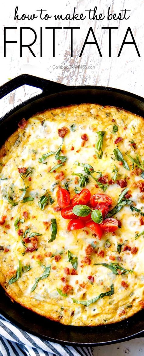 Easy Frittata Recipe (Oven) - Carlsbad Cravings Bacon Egg And Cheese Frittata, Fritata Recipe Broccoli, Cast Iron Egg Frittata, Eggs Broccoli Breakfast, Breakfast Frittata Recipes Baked, Veggie And Cheese Frittata, Baked Egg Frittata Recipes, Bacon And Cheese Frittata, How To Make Frittata