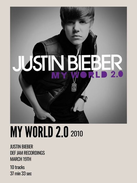 minimal aesthetic polaroid album poster for my world 2.0 by justin bieber Justin Bieber Album Cover, Justin Bieber Albums, Justin Bieber My World, Justin Bieber Music, Justin Bieber Baby, Polaroid Album, Boyfriend Justin, Justin Bieber Posters, Minimalist Music