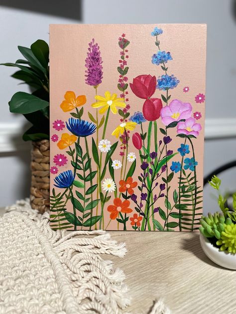 Hand painted with love Easy Artwork Painting, Paint Night Flowers, Painted Simple Flowers, Things To Paint Your Best Friend, Paintings Flowers Acrylic, Simple Paint Flowers, Dainty Flower Painting Easy, Flowers Simple Painting, Diy Wildflower Painting