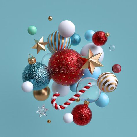 Levitating Objects, Christmas Crafts Kids Ornaments, Art Arrangement, Background Winter, Merry Christmas Wallpaper, Christmas Ad, Glass Balls, Red Blue White, 3d Christmas