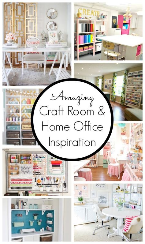 Amazing Craft Room and Home Office Inspiration - www.classyclutter.net Home Office Inspiration, Dream Craft Room, Craft Room Design, Scrapbook Room, Home Office Ideas, Office Crafts, Room Home Office, Hobby Room, Craft Rooms