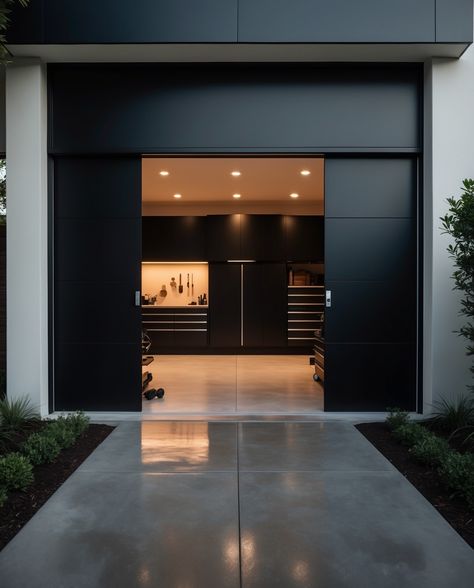 Matte Black Garage 🖤🖤🖤 Black Garage Interior, Black Garage Floor, Obsessed Garage, Micro Studio, Black Garage, Commercial Space Design, Black Lifestyle, Modern Chalet, Studio Cabin