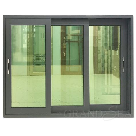 Aluminum sliding window using 3 channels aluminum sliding frame assembled with double reflective glass. It is can open the space maximum and that not take up the rest of space. So it is widely applicable in partition room space and ventilation. Aluminum Sliding Window Design, Slider Window Designs, Aluminum Windows Modern, Window Sliding Design, Aluminum Sliding Door Design, Sliding Windows Ideas, Aluminium Windows Sliding, Aluminum Sliding Doors, Aluminum Sliding Door