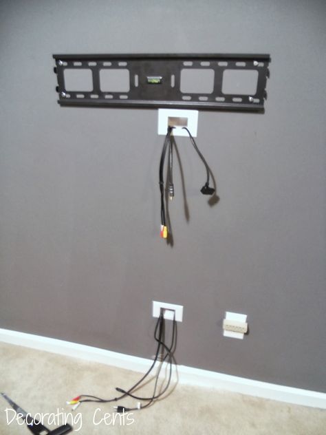 Decorating Cents: Wall Mounted TV and Hiding The Cords Wall Mount Tv, Mount Tv, Hide Cords, Hidden Tv, Hide Cables, Hide Wires, Muebles Living, Flat Screen Tv, Hem Design