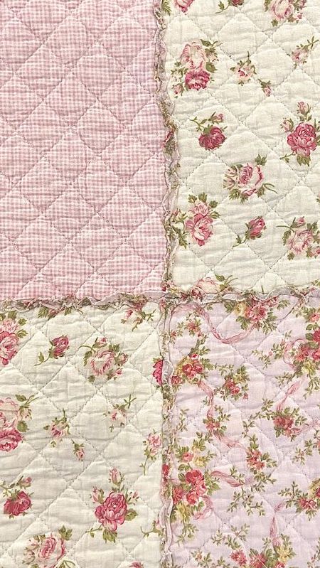 Coquette floral vintage quilt multiple patterns with small pink ruffles shabby chic decoration room inspo decor aesthetic wallpaper Quilt Aesthetic Wallpaper, Light Pink Vintage Wallpaper, Pink Cottage Core Wallpaper, Scrapbook Aesthetic Background, Coquette Fabric, Floral Print Aesthetic, Pink Vintage Wallpaper, Background Coquette, Pretty Textures