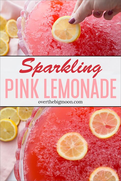 Wedding Punch Recipes, Sparkling Pink Lemonade, Pink Lemonade Punch, Pink Punch Recipes, Fruit Lemonade, Fruit Punch Recipe, Pink Lemonade Recipes, Baby Shower Punch, Lemonade Punch