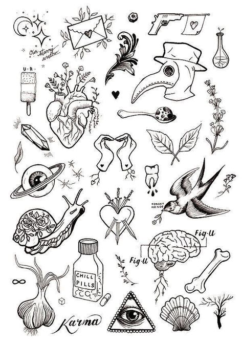 Small Tattoos Sketches, Four Tattoo, Flash Art Tattoos, Tattoos Sketches, Petit Tattoo, Kunst Tattoos, Tattoo Zeichnungen, Tattoo Flash Sheet, Doodle Tattoo