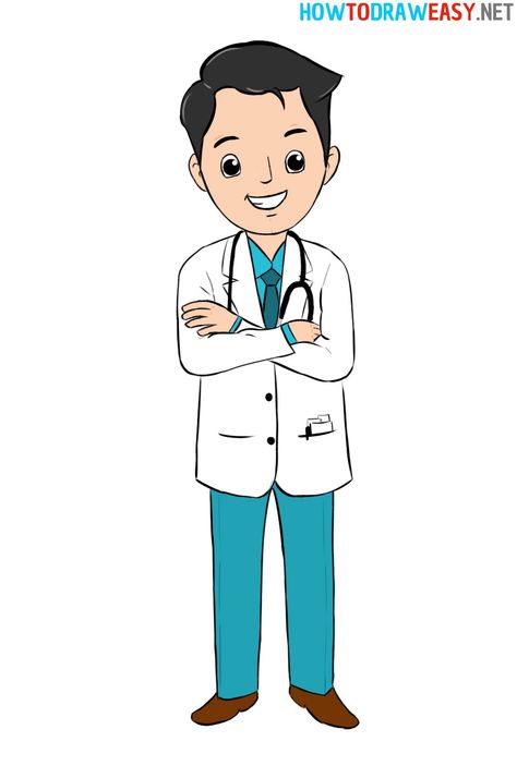 Doctor Drawing #Doctor #Medical #Drawing #EasyDrawing #Physician #Cartoon #Manga #Anime #Chibi #People #Person #Drawing #Sketch #EasyDrawing #DoctorDrawing #Dr Doctor Cake Topper Medical Printable, Doctor Art Drawings, Doctor Sketch, Chibi People, Drawing Doctor, Doctor Clothes, Cartoon Noses, Office Drawing, Medical Drawings