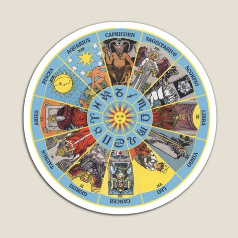 Get my art printed on awesome products. Support me at Redbubble #RBandME: https://www.redbubble.com/i/magnet/Zodiac-Circle-with-Astrological-Symbols-and-Tarot-Card-Correspondences-by-PanosTsalig/89124851.TBCTK?asc=u 12 Signs Of The Zodiac, Zodiac Circle, Aquarius And Scorpio, 1st House, Sun Symbol, Astrological Symbols, Signs Of The Zodiac, 12 Signs, Taurus And Gemini