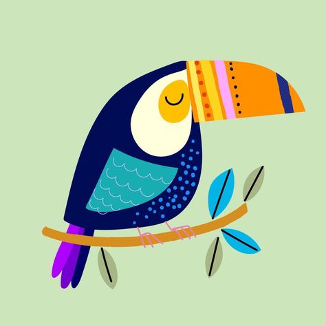 Colorful Bird Illustration, Birds Vector Illustration, Cartoon Birds Cute, Tucan Illustration, Bird Illustration Cute, Toucan Cartoon, Animal Illustration Design, Bird Cartoon Illustration, Toucan Drawing