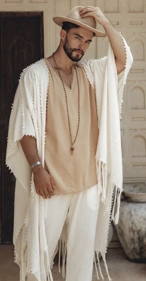 Men’s Bali Outfits, Bohemian Style Clothing Men, Mens Boho Chic Style, Morocco Men Fashion, Tuluminati Outfit Hombre, Cochella Outfits 2023 Men, Tulum Outfits Men, Bohemian Men Outfit, Hippie Outfits Hombre