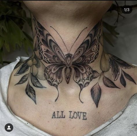 Flower Neck Tattoo, Butterfly Thigh Tattoo, Front Neck Tattoo, Collarbone Tattoos, Full Neck Tattoos, Butterfly Neck Tattoo, Female Neck, Unique Butterfly Tattoos, Collarbone Tattoo