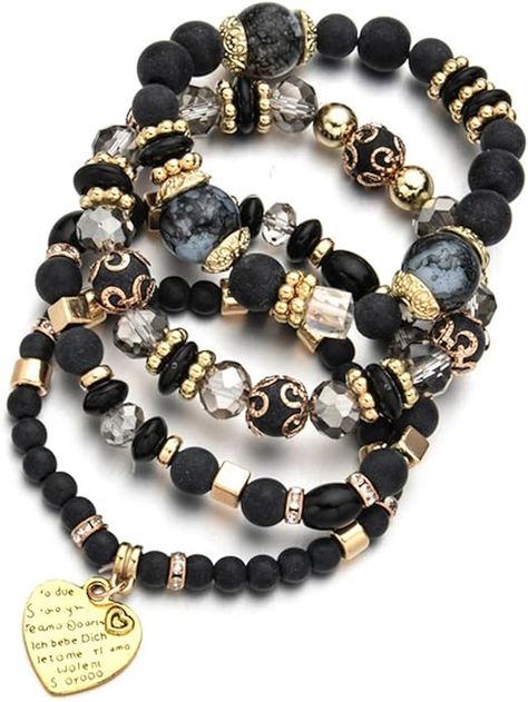 Stackable Beaded Bracelets, Female Jewelry, Bangles Set, Bracelet Black, Layered Bracelets, Bangle Set, Jewelry Bracelet, Colorful Bracelets, Multi Layering