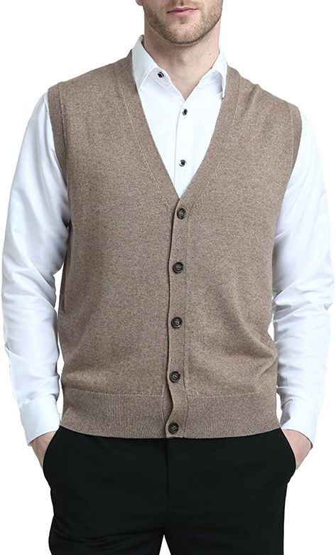 Kallspin Men's Vest Sweater Cashmere Wool Blend V Neck Sleeveless Button Cardigan Sweater(Coffee.X-Large) at Amazon Men’s Clothing store Sweater Vest Outfit Mens, Plaid Vest Men, Men's Sweater Vest, Modest Formal Dresses, Sweater Vest Outfit, Cable Knit Vest, Coffee Sweater, Sweater Vest Mens, Vest Sweater