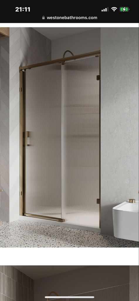 Fluted Glass Sliding Door, Sliding Door Shower, Wall Profile, Glass Door Bathroom, Shower Sliding Glass Door, Glass Sliding Door, Glass Shower Enclosures, Fluted Glass, Shower Enclosures