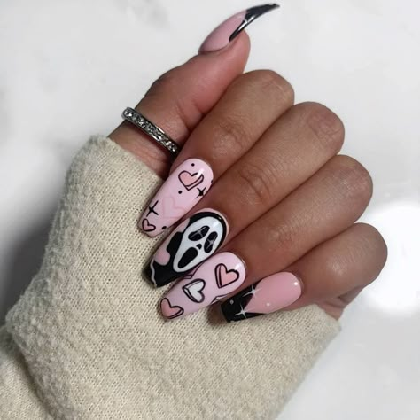 30 Cute and On-Trend Pink Nail Art Designs for 2022 - College Fashion Maybe Nail Designs, Nail Art Designs On Pink Nails, Nails Art Design Arts, Almond Acrylic Nails Designs Spring, Ghostface Nails Pink, Halloween Nail Designs Pink, Nail Designs For College, Trending Pink Nails, Every Nail Different Design