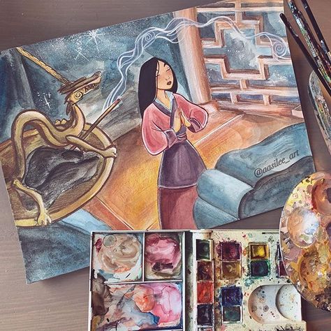 Elisa G.B. (@aasilee_art) • Fotos e vídeos do Instagram Kawaii, Mulan Painting, Disney Pop Art, Disney Canvas Art, Disney Canvas, Disney Paintings, Disney Fine Art, Disney Art Drawings, Sketchbook Drawings