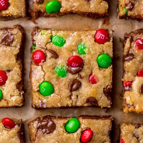 Super Easy Holiday M&M Blondies - Baker by Nature M M Blondies, Christmas Cookie Bars, Xmas Baking, Baker By Nature, Blondie Bar, Italian Night, Seared Scallops, Pecan Cookies, Christmas Cookies Easy