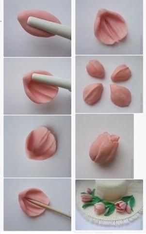 . Flowers Fondant, Cercei Din Lut Polimeric, Fondant Ideas, Cupcakes Fondant, Cake Decorating Flowers, Cakes Fondant, Sugar Paste Flowers, Fondant Flower Tutorial, Fondant Rose