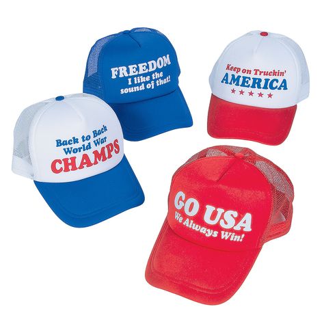 Patriotic+Trucker+Hats+-+OrientalTrading.com Blue Bills, America Freedom, Go Usa, Keep On Truckin, Dyi Gifts, Patriotic Party, Hat Ideas, 4th Of July Party, July Party