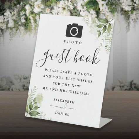 Greenery Floral Photo Guest Book Wedding Pedestal Sign Wedding Pedestal, Modern Guest Book, Photo Guest Book Wedding, Baby Guest Book, Guest Book Wedding, Anniversary Sign, Modern Bridal Shower, Floral Greenery, Photo Guest Book