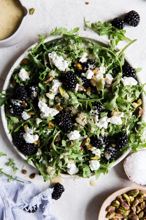 Blackberry Goat Cheese Salad by The Modern Proper Best Summer Salads, Arugula Recipes, Arugula Salad Recipes, Summer Salads With Fruit, Homemade Salads, Goat Cheese Salad, Homemade Salad Dressing, Cheese Salad, Summer Salad Recipes