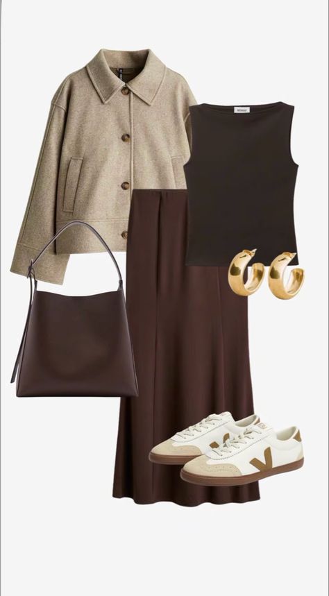 Earth Tones Outfit, Earth Tone Outfits, Silk Skirt Outfit, School Fits, Silk Skirt, Skirt Outfits, Business Casual, Fall Outfits, Fall Winter