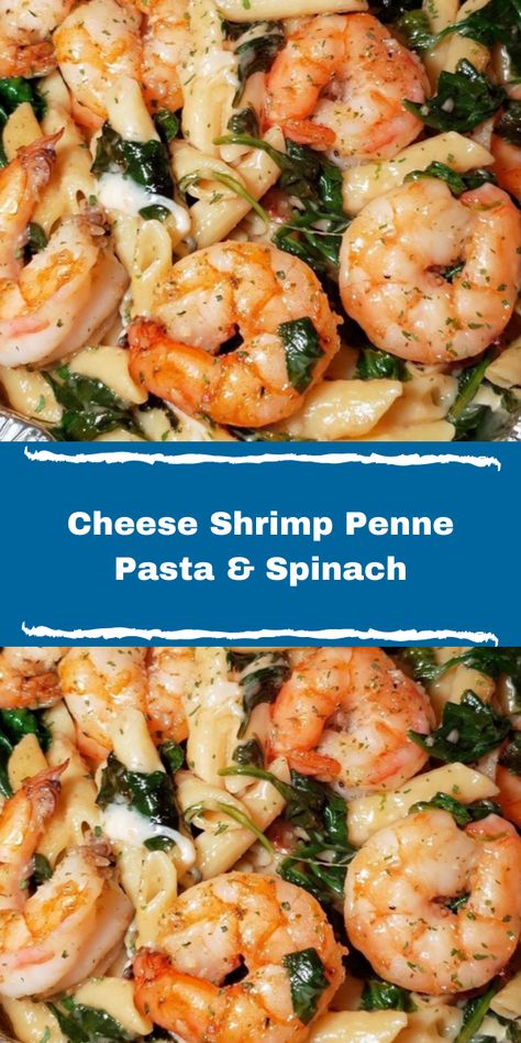 Cheese Shrimp Penne Pasta, Shrimp And Spinach Recipes, Cheese Shrimp, Shrimp Pasta Dishes, Pasta Spinach, Recipes Spinach, Pasta Healthy, Pasta With Spinach, Shrimp Sausage