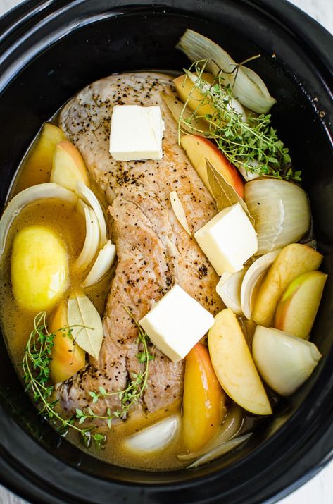 Slow Cooker Apple Cider Pork, Easy Healthy Fall Dinner, Apple Cider Pork Loin, Pork Loin Roast Crock Pot, Roast Pork Dinner, Pork Loin Crock Pot Recipes, Apple Cider Sauce, Pork Roast With Apples, Apple Cider Pork