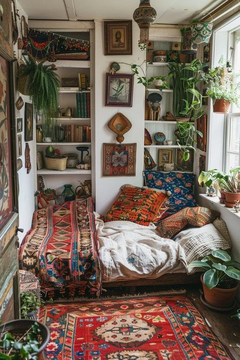 29 Tiny Bedroom Ideas to Maximize Your Space - My Elegant Home #Transforming #Charm #DecorTips #HomeStyle #Eclectic #Oasis #Eclectic #an #Embracing #Your #into #HomeIdeas #InteriorInspo #HomeDecorating #Garden #Apartment Rustic Small Bedroom Ideas, Eclectic Interior Design Bedroom, Small Eclectic Apartment, Small Flat Interior Design, Mini Studio Apartment Ideas, Eclectic Studio Apartment, Tiny Homes Interior, Tiny Bedroom Ideas, Studio Apartment Ideas Layout