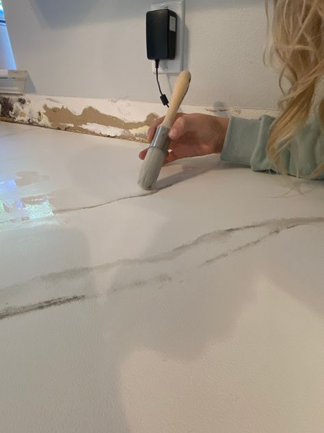 Marble Painted Countertops, Faux Countertops, Fake Marble Countertops, Island Marble, Faux Marble Countertops, Faux Quartz Countertop, White Epoxy Countertop Diy, Diy Marble Countertops, Marble Countertops Diy