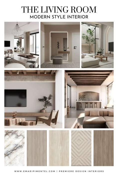 Living Room Modern Interior Interior Architecture Presentation, Living Room Moodboard, Design Inspiration Board, Interior Design Presentation Boards, Interior Design Portfolio Layout, Modern Style Living Room, Architecture Portfolio Design, Interior Design Process, Inspiration Board Design