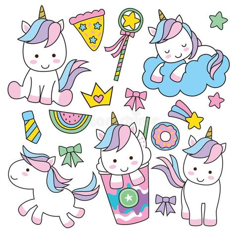 Cute Unicorn Set. Cute baby unicorn vector illustration in pastel rainbow colors , #ad, #baby, #unicorn, #Set, #Cute, #Unicorn #ad Unicorn Drawing, Unicorn Crafts, Unicorn Illustration, Unicorn Wallpaper, Unicorn Stickers, Baby Drawing, Baby Unicorn, Unicorn Art, Cute Unicorn