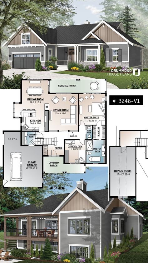 Drummond House Plans, Modern Basement, Basement House Plans, Basement Floor Plans, Plans Architecture, House Plans One Story, 4 Bedroom House Plans, Basement House, Lake House Plans