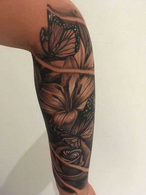 Sincere Core Aesthetic, Full Forearm Tattoos For Women, Half Leg Tattoos Women, Graden Sleeve Tattoo, Color Tattoo Ideas Female, Lower Arm Sleeve Tattoo Black Women, Black Women Tattoo Ideas Arm Half Sleeves, Floral Sleeve Tattoo Black Woman, Leg Tats For Women