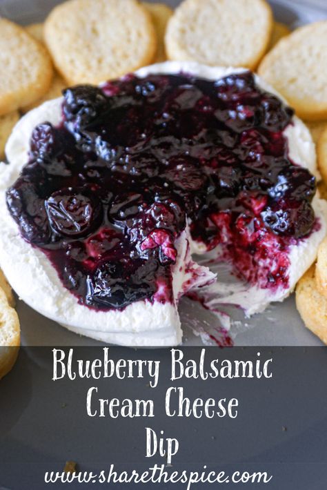 Blueberry Balsamic Goat Cheese Appetizer, Cream Cheese Dip Charcuterie, Charcuterie Cream Cheese Dip, Blueberry Cream Cheese Dip, Blueberry Dip Cream Cheese, Charcuterie Board Cream Cheese, Cream Cheese Charcuterie Board Ideas, Cream Cheese And Jelly Dip, Savory Blueberry Recipes