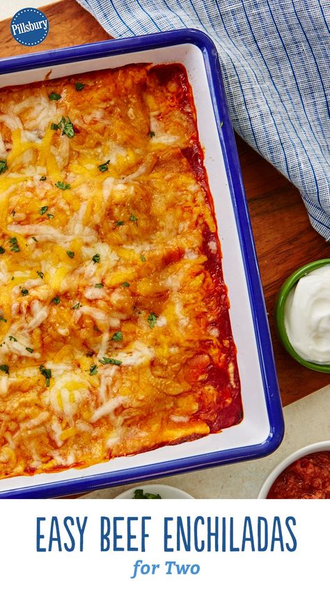 Enchiladas For Two, Batch Meals, Easy Beef Enchiladas, Single Serve Meals, Easy Meals For Two, Single Serving Recipes, Beef Enchiladas, The Leftovers, Enchilada Recipes