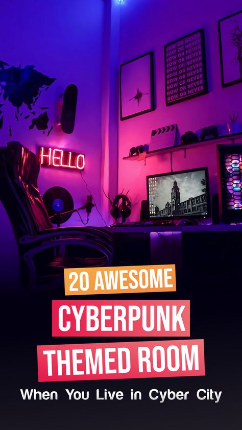 Cyberpunk Room Interiors Ideas, Cyberpunk Decoration Ideas, Cyberpunk Aesthetic Room Ideas, Cyberpunk Room Design, Cyberpunk Aesthetic Room Decor, Cyberpunk Office Design, Cyberpunk Inspired Room, Cyberpunk Game Room, Cyberpunk Theme Room